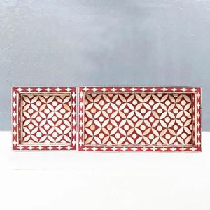 ถาดไม้ขนาดเล็กสำหรับตกแต่งพร้อมถาดใส่กระดูกรูปซิกแซกสีเทาแบบอินเดีย - Product Image 2