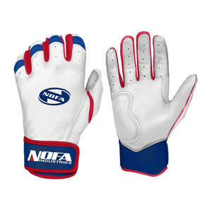 NOFA INDUSTRIES Leather Batting Gloves White Red Blue Ambidextrous <b>Hook</b> And Loop Closure Training Adult Unisex - Product Image 1
