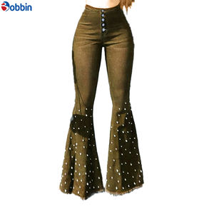 Nuevos Jeans de Mujer Talla Grande, Diseño Casual Moderno, Alta Calidad, Estilo Urbano, con Cuentas, Ajustados, Elásticos y Acampanados - Product Image 3