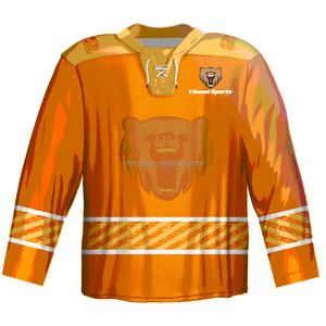 Camiseta de Hockey sobre Hielo Dorada, Sublimación Personalizada, Malla de Poliéster, Uniformes Profesionales de Hockey, Ropa de Práctica de Hockey - Product Image 5