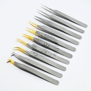 Pinzas de extensión de pestañas con punta de fibra de etiqueta privada Pinzas de pestañas individuales para aplicar pestañas postizas Acabado de acero inoxidable - Product Image 1