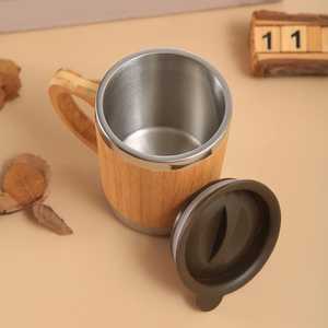 แก้วกาแฟพกพาแบบเป็นมิตรกับสิ่งแวดล้อม ทำจากไม้ไผ่และสแตนเลส พร้อมหูจับและฝาปิด - Product Image 4