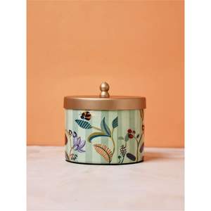 Ensemble de pots de rangement artisanaux pour fruits, bleu sarcelle et or, avec couvercle en cristal et base métallique décorative, pour une décoration de cuisine de luxe. - Product Image 3