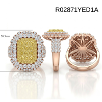 Bague Signature en Or Rose Massif 18 carats avec Grappe de Diamants Naturels Jaune Intense Taille Coussin Fantaisie, avec Rapport de Gradation des Diamants