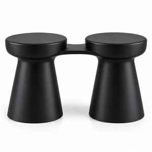 Ensemble de tabourets doubles modernes noirs connectés |   Table d'appoint contemporaine à double siège, plateau rond, base conique, finition mate - Product Image 1
