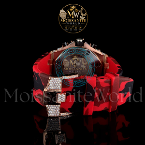 Reloj de Lujo para Hombre, Diseño Antiguo con Corona de Espinas, Cuarzo, Moissanita, Bisel de Diamantes en Oro Rosa, Correa de Goma Roja, 46mm, Estilo Hip Hop - Product Image 6