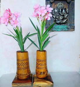 Florero de Bambú Natural Moderno, Estilo Art Deco, Soporte Floral de Madera Tallada, Redondo, de 4 a 6 Pulgadas de Diámetro, para Decoración del Hogar - Product Image 1