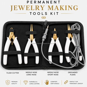Professional Stainless Steel White Permanent Jewelry Making Tools Kit with Flush <b>Cutter</b> Long Nose Short Nose and Grounded Pliers - Product Image 1