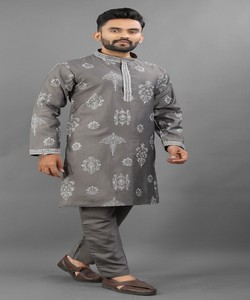 <b>Men's</b> Grey Embroidered <b>Kurta</b> <b>Pajama</b> Traditional Wedding Ethnic Wear Indian Pakistani Clothing SWASTIK- ALU ARJUN 85316 - Product Image 2