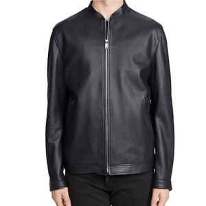 Veste de moto pour homme en cuir véritable noir, écologique, imperméable, col montant, fermeture éclair, respirante, coupe ajustée, longueur standard - Product Image 1