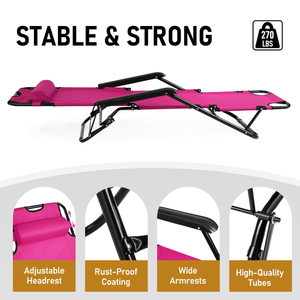 เก้าอี้พับปรับเอนได้แบบพกพา สีชมพู ใช้งานได้สองแบบ - Product Image 4
