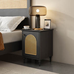 โต๊ะข้างเตียงทำจากไม้เฟอร์นิเจอร์ห้องนอนสไตล์ Boho โต๊ะหวายพร้อมโต๊ะข้างเตียงไม้ - Product Image 3