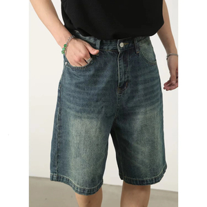 Bermuda en jean délavé taille haute pour homme 2026 – Style décontracté en toile de coton avec braguette boutonnée, couleur unie - Product Image 5