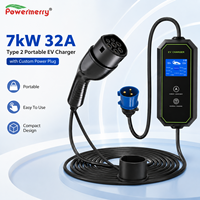 Chargeur EV portable 7kW 32A Type 2 230Vac avec prise de courant personnalisée pour les besoins de charge à domicile, au garage, en voyage et en cas d'urgence en Europe