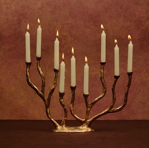 classic <b>brass</b> menorah gold hanukkah candle <b>holder</b> 9 branch jewish candelabra traditional holiday decor tabletop centerpiece lux - Product Image 5