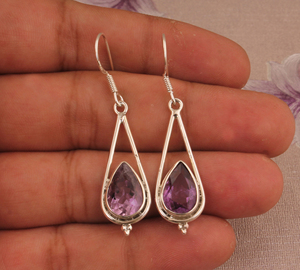 Natural Amethyst Earrings 925 Sterling <b>Silver</b> Handmade Purple Gemstone Jewelry Wholesale Genuine Amethyst <b>Stud</b> & Dangle Earrings - Product Image 1