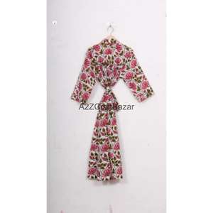 Bata Kimono 100% Algodón con Estampado Floral, Transpirable y Romántica, para Mujer, Ropa de Noche de Verano, Túnica de Playa con Logo Trasero - Product Image 1