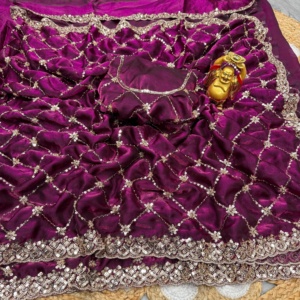 Luxury Handcrafted <b>Tissue</b> Organza Silk Saree Heavy Cutdana Hand Work Embroidery Swarovski Crystals Indian <b>Wedding</b> Party Bridal - Product Image 6