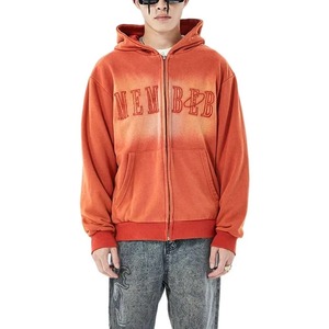 Sudadera con capucha naranja personalizada para hombre, bordada, de forro polar grueso, estilo oversize, con bolsillo, anti-bolitas, estilo hip hop y streetwear, lisa - Product Image 2