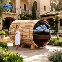 Sauna de Barril Exterior de Lujo con Cristal Panorámico, Múltiples Paneles Empalmados, Certificación ETL, Control Remoto Inteligente WiFi, Modelo Resort Pod Argentina