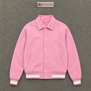 Blouson universitaire rose premium pour homme – Mode hiver – Couleur unie, col rabattu, coupe droite, vêtement d'extérieur décontracté pour l'automne - Product Image 5