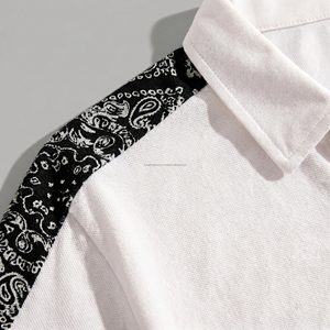 Polo homme personnalisé avec logo, imprimé bandana cachemire, empiècements aux épaules, en coton piqué respirant, manches courtes, pour le golf, été - Product Image 5