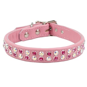<b>Hot</b> Selling Genuine Leather Handmade Dog Collar With <b>Pink</b> & White Rhinestones Studs Decoration Top Manufacturer Supplier - Product Image 2