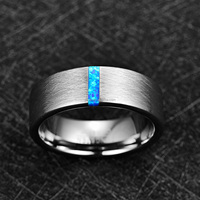 Bague de mariage pour homme en carbure de tungstène argenté brossé avec incrustation d'opale bleue concassée [Largeur] mm, personnalisable en gros
