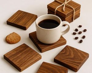 Juego de Posavasos Cuadrados de Madera Modernos, Ecológicos y Hechos a Mano de Alta Calidad, con Logotipo Personalizado, Accesorios de Cocina Personalizables, Caja de Regalo - Product Image 6
