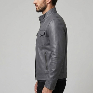 Blouson moto en cuir PU rouge pour homme, col rabattu, fermeture éclair, coupe ajustée, couleur unie, style motard, vêtement d'automne - Product Image 4