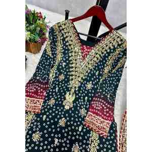 Azul marinho Georgette bordado seqüência trabalho superior e inferior com Dupatta atraente para máquinas do bordado