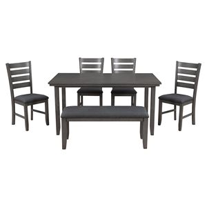 Set da Pranzo Rustico in Legno con Tavolo e 6 Sedie Grigie con Panca - Product Image 3