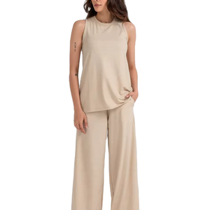 Débardeur en tricot beige à col rond pour femme, couleur unie, respirant, décontracté, sans manches, longueur normale - Product Image 5
