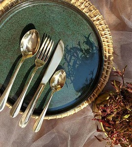 <b>Vintage</b> Brass <b>Cutlery</b> Set of 4 Pieces Spoon Fork Knife Elegant Design Dining Utensils - Product Image 5