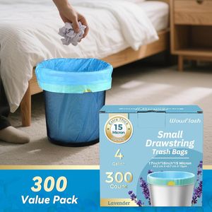 Bolsas de Basura Pequeñas Extra Gruesas de 15 Micras, 300 Unidades, con Cordón, 4 Galones, Resistentes a Desgarros, para Baño y Hogar - Product Image 1