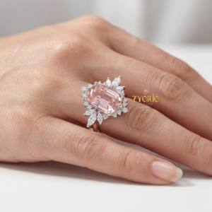 Élégante bague de mariage et de soirée pour femme en or blanc, rose et jaune 14 carats avec diamant de laboratoire taille bouclier inspiré de la nature 4,55 CT - Product Image 3