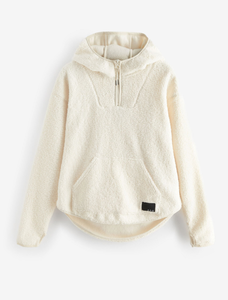 Nouvel arrivage : Sweat à capuche oversize pour femme, demi-zip, en molleton épais polyester/coton, manches longues, avec impression sérigraphiée sur le devant - Product Image 4