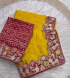 Sari en soie mélangée de style Bollywood uni KV Soild Plain - Product Image 5