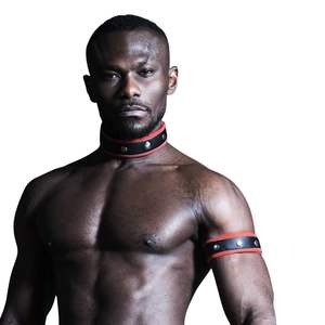 Collar de Neopreno Negro/Rojo para Hombre, Collar de Cuero Ajustable, Arnés de Pecho - Product Image 1