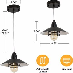 Luce pendente Vintage fattoria struttura in metallo nero regolabile a molla E26 lampada a sospensione per cucina soggiorno fienile ingresso - Product Image 2