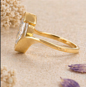 14K Gold Marquise Diamond Ring Minimalist Open Band Engagement Ring Fine Jewelry <b>Wedding</b> <b>Gift</b> for Women - Product Image 2