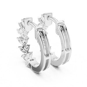 Boucles d'oreilles créoles de qualité supérieure en or massif 14 carats, design élégant, avec diamants de laboratoire, pour femme - Product Image 3