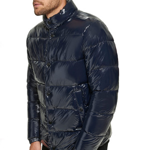 Men's High Quality Royal Blue Puffer Jacket 300 GSM Nylon Bubble <b>Coats</b> Canvas Stand Collar <b>Winter</b> Warmth with Patchwork Design - Product Image 4