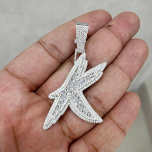 Colgante Personalizado con Letra K, Chapado en Plata, con Diamantes Moissanite de Corte Redondo VVS, Estilo Hip Hop, Unisex, para Regalo - Product Image 1