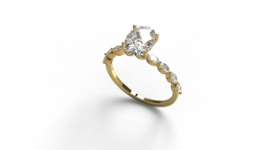 แหวนหมั้นเพชรทรงรีเคลือบทอง 18K 14K เพชรเพาะเลี้ยงในห้องปฏิบัติการ พร้อมแถบประดับด้านข้างทรงมาร์คีส์ แหวนแต่งงานแบบโซลิแทร์สำหรับผู้หญิง - Product Image 2