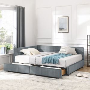 Letto contenitore matrimoniale trapuntato con schienale e braccioli confortevoli, divano letto imbottito per camera da letto - Product Image 1