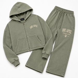 Ensemble de survêtement pour homme ONEAPEX INTERNATIONAL, sweat à capuche oversize vert sauge, pantalon large, 100% coton, polaire respirant, hiver - Product Image 6