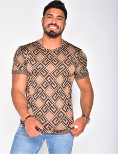 Camisa Casual de Punto de Manga Corta con Estampado Geométrico para Hombre, Cuello en V, Estilo Veraniego - Product Image 5