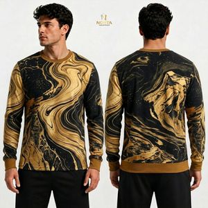 Green Black Jungle Abstract Graphic <b>Fleece</b> Pullover Men Long Sleeve Crewneck Sweatshirt All Over Sublimation Print Outdoor Shirt - Product Image 5