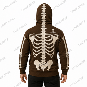 Custom Skeleton Zip Up Hoodie Men's Gothic Skull Bone Print Sweatshirt Halloween Costume <b>Jacket</b> Brown Streetwear Graphic Hoodie - Product Image 3